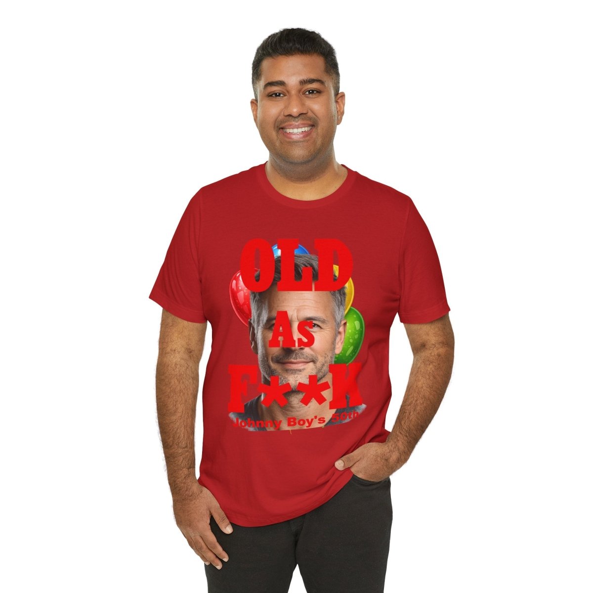 Personalized Birthday As F**k T=Shirt Red Print – Custom Name & Age Birthday T-Shirt (PG - 13 Version) | Funny Custom AF Birthday Tee - Anything AF