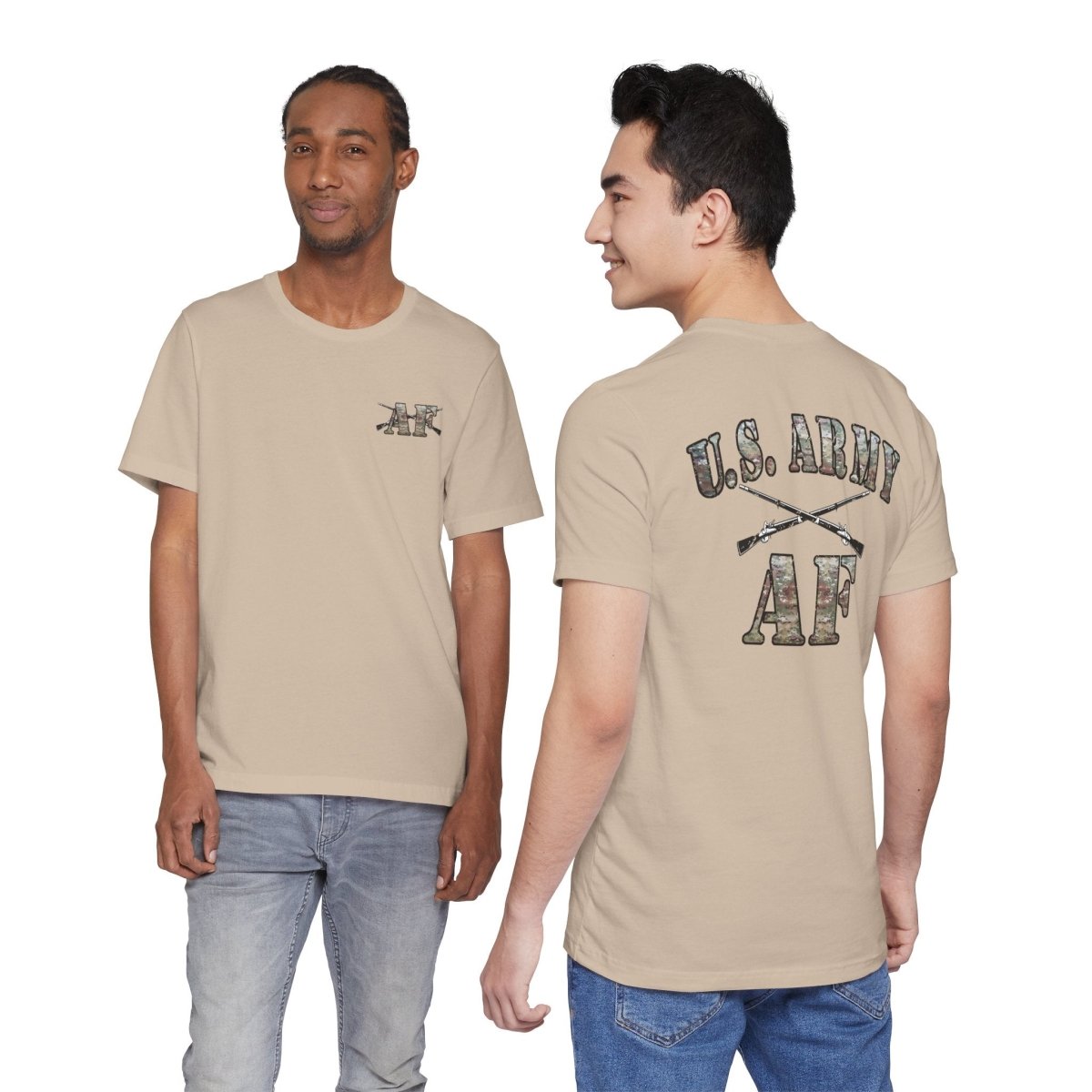 U.S. Army AF Shirt | OCP Camo Front & Back Print Army As Fuck Military T-Shirt with Crossed Rifles - Anything AF