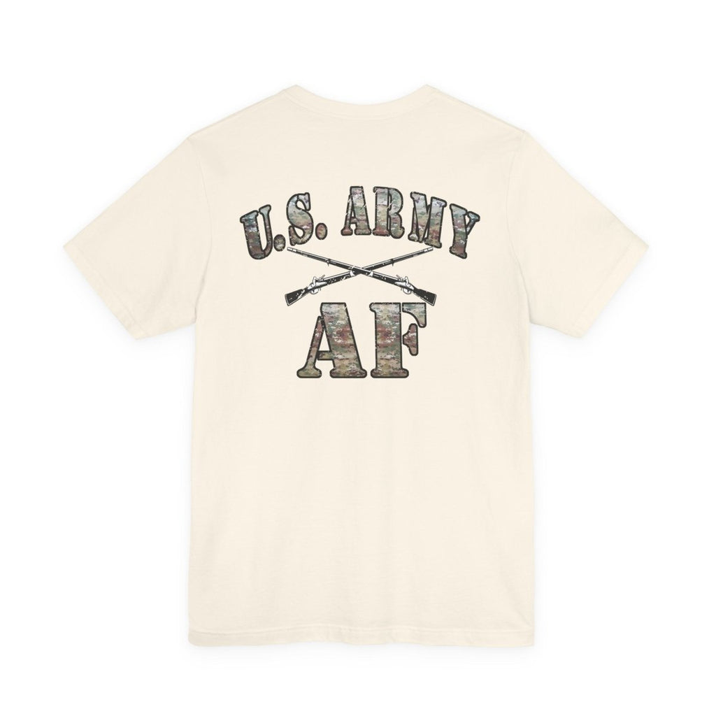 U.S. Army AF Shirt | OCP Camo Front & Back Print Army As Fuck Military T-Shirt with Crossed Rifles - Anything AF